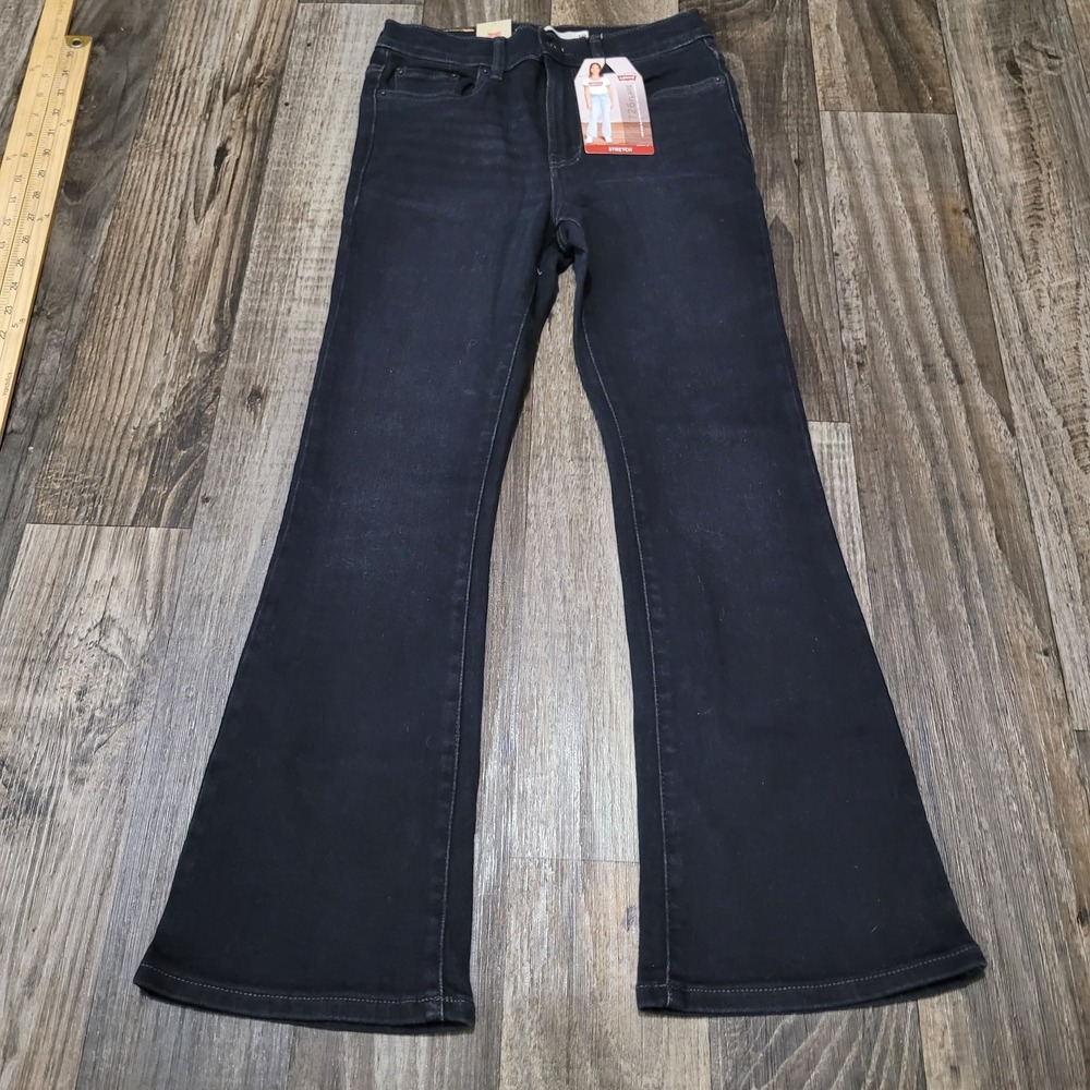 Levis 726 Flare Jeans Girls 10 Black Denim Stretch High Rise Wide Leg NWT